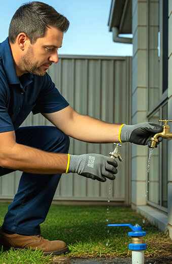 Plumber Checking Outdoor Tap